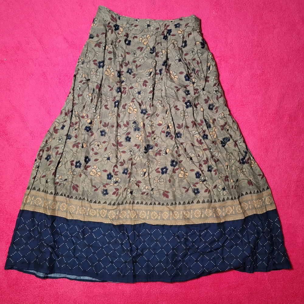Bohemian Floral Skirt in Taupe and Navy